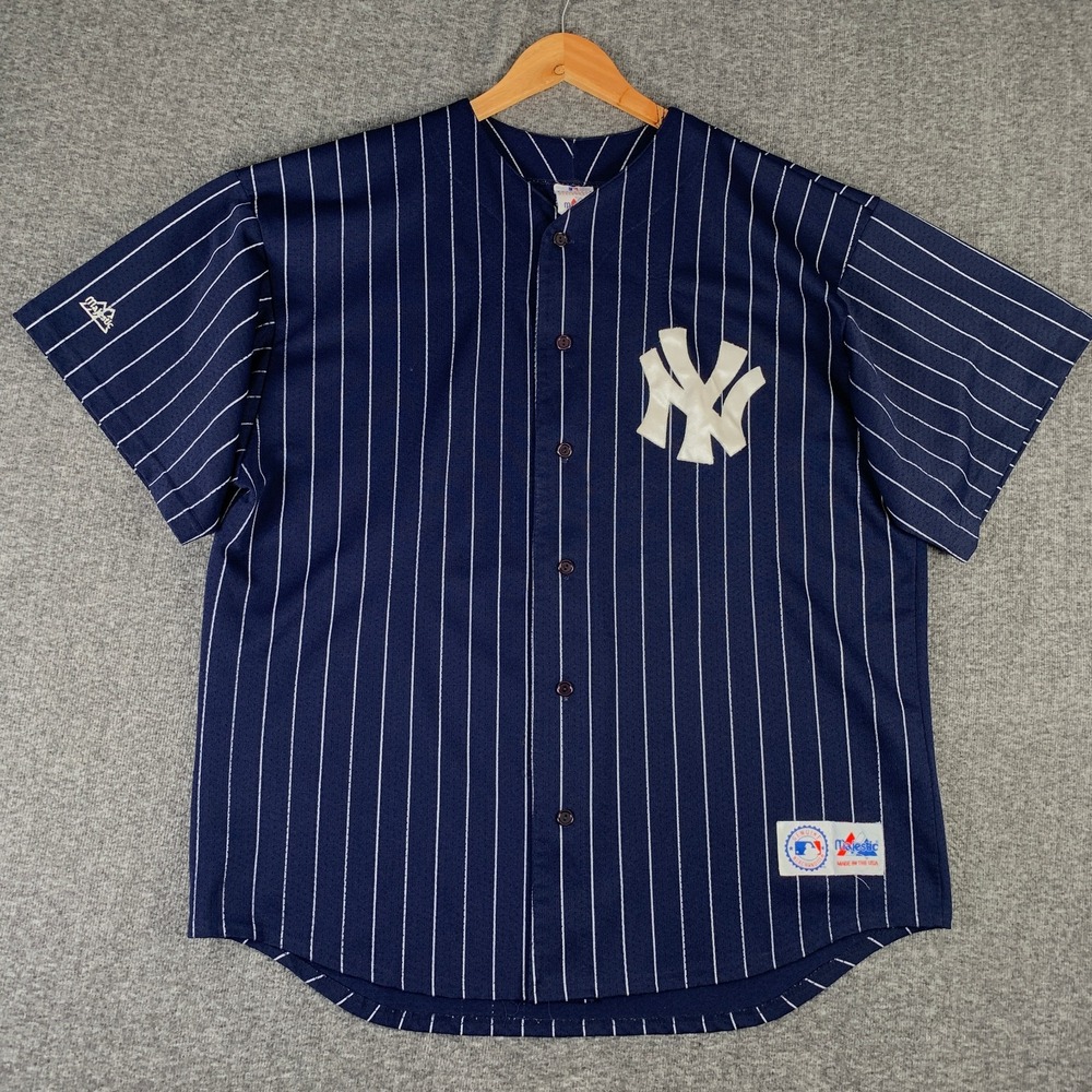 Vintage New York Yankees Jersey Men 2XL Majestic Striped 2000s Y2K MLB Baseball